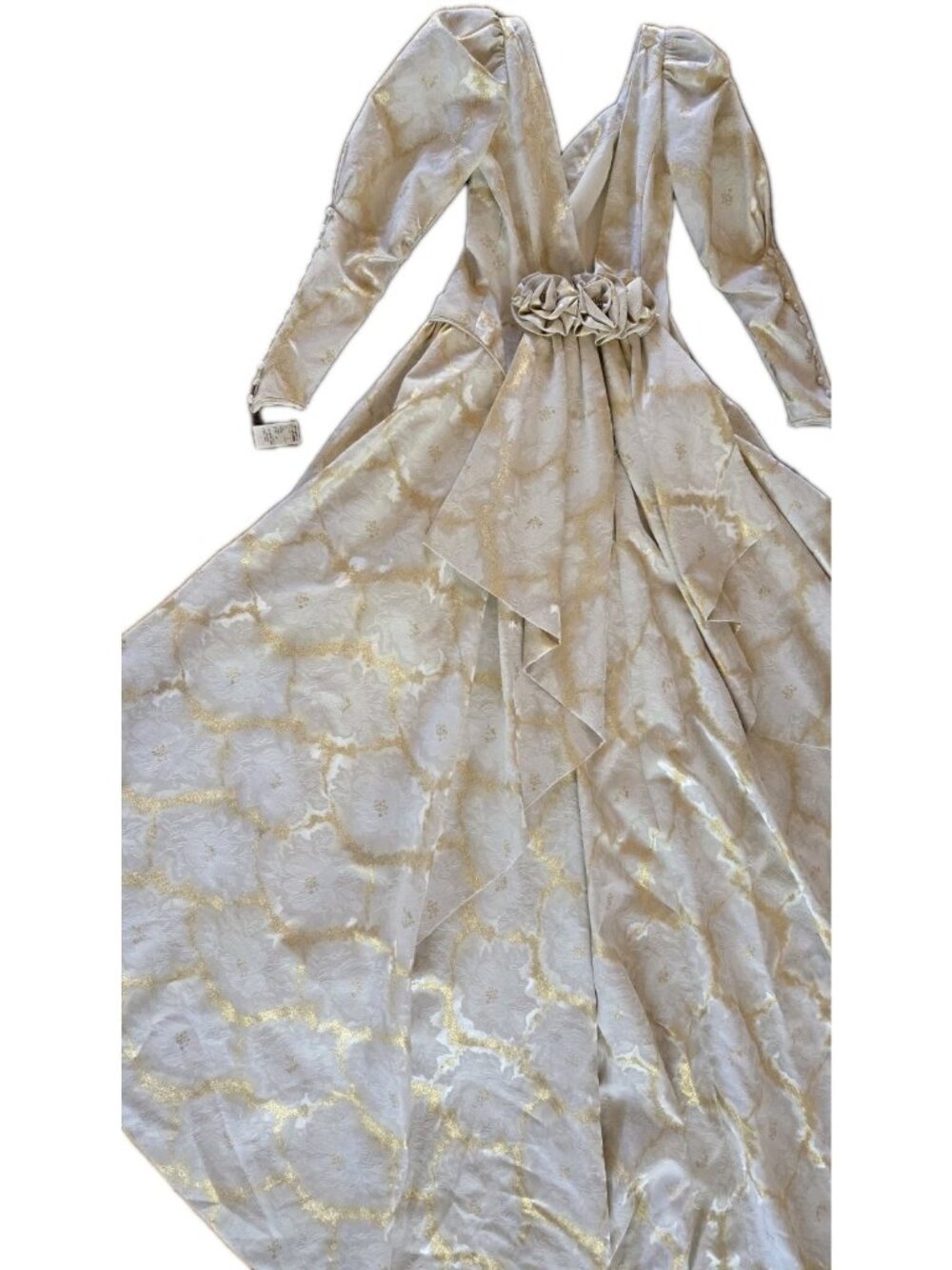 1960s NWT! Vintage Montaldos Designer Floral Metallic Wedding Dress SZ 8